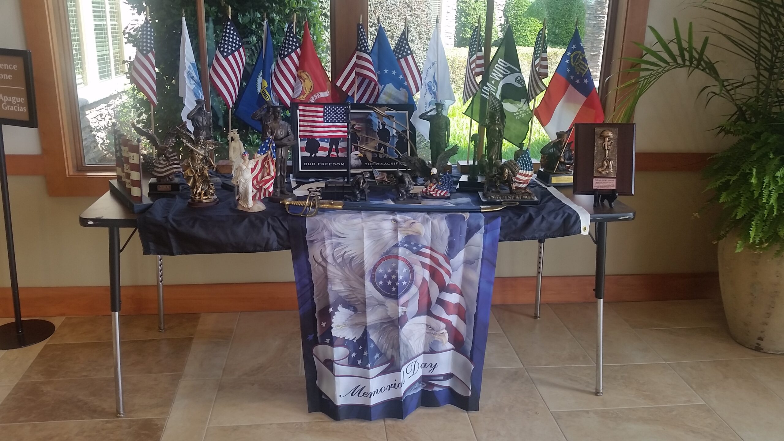 Display in the church lobby at Prince of Peace for Memorial Day
